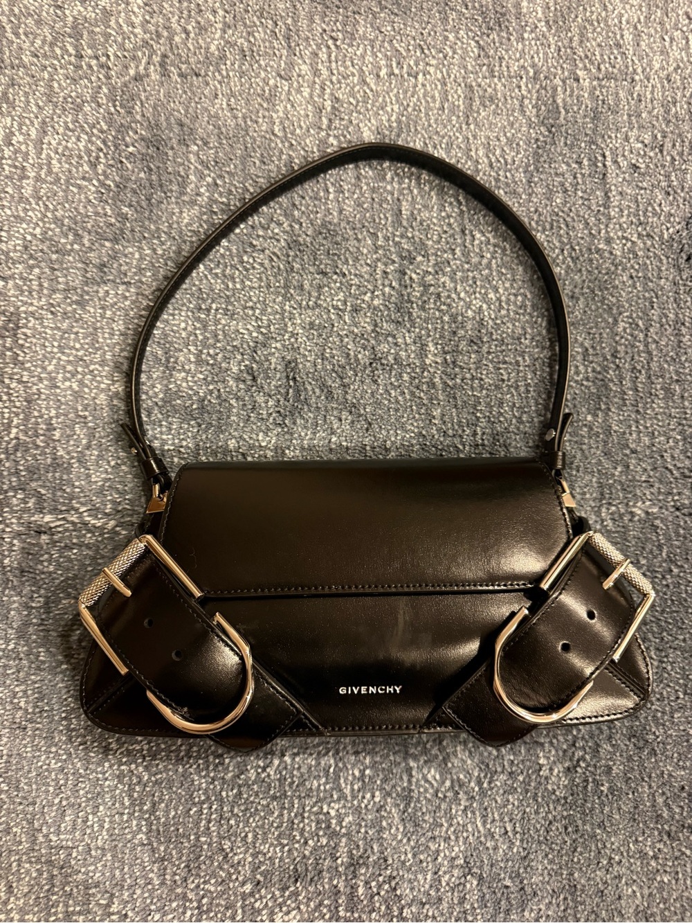 Givenchy Black Leather Shoulder Bag with Buckle Accents